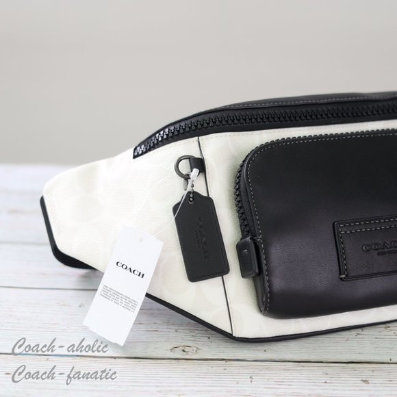 NWT Coach CP014 Track Belt Bag In Colorblock Signature Canvas Chalk/Black - Picture 4 of 12